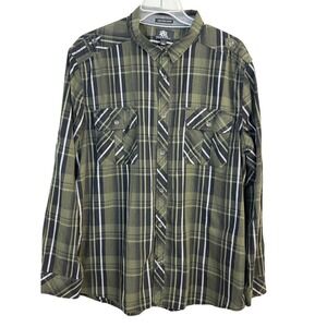 Rock & Republic Plaid‎ Button Down Shirt XXL Green Black Utility Casual
